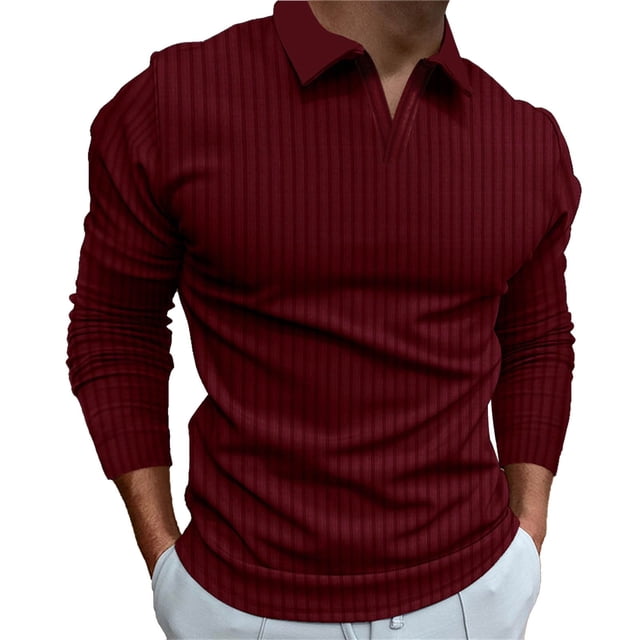 GZWYHT T-Shirts pour Hommes, T-Shirts à Col en V pour Hommes Décontractés à Col Montant de Couleur Unie à Manches Longues T-Shirts à Col en V Chemises, Chandails d'Entraînement Rouge TTG