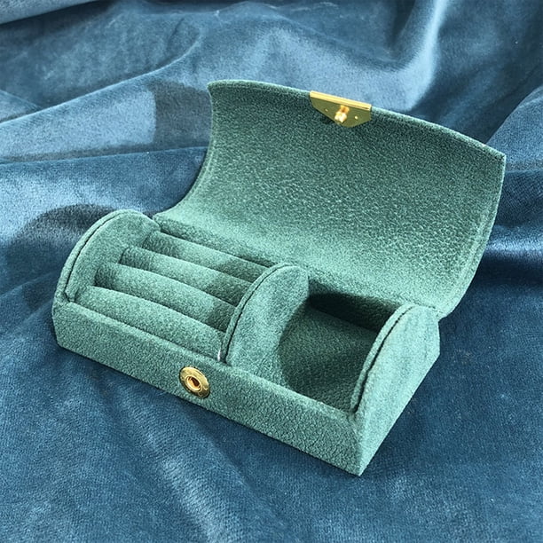 Pequeña Caja de Joyería de Viaje de Terciopelo, Estuche de Almacenamiento Portátil, Organizador de Anillos con Diseño en Arco, 10x5.5x3.5cm para Pendientes, Collares, Verde Militar