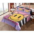 thumbnail image 4 of Ambesonne Emoji Fitted & Top Sheet Set with Sham, Meow Funny Kitten Character, Pink Lavender and Mustard, 4 of 5
