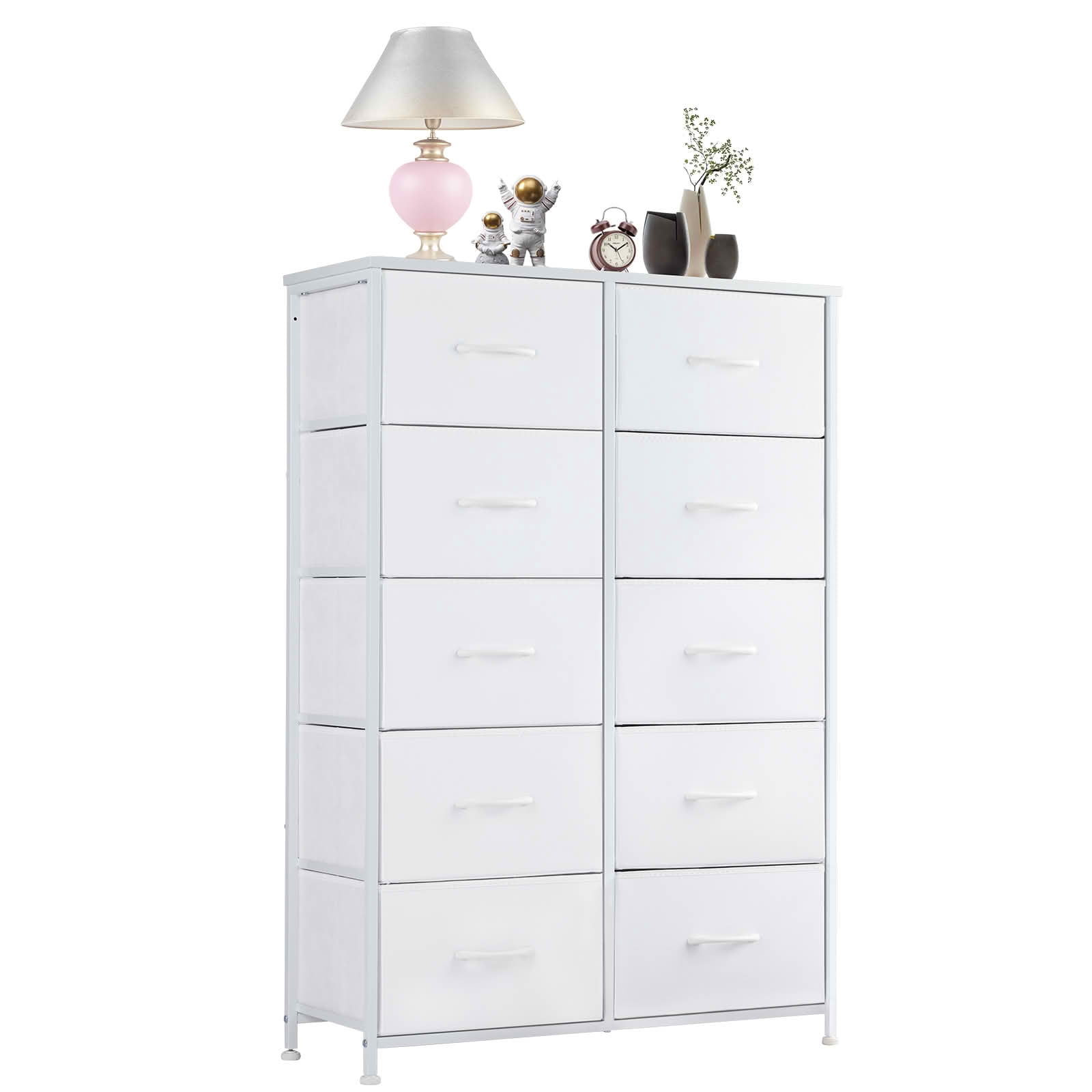 MAYEERTY 10-Drawer Tall Fabric Storage Tower Dresser with Wooden Top, Steel Frame Organizer Cabinet for Nursery Bedroom Closet Entryway