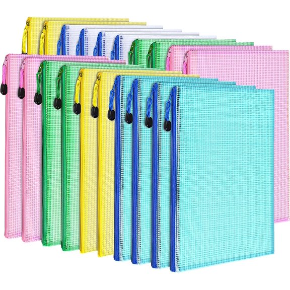 20PCS Zipper Pouch, A4 Mesh Zipper Pouch Bags, Waterproof Bag, Mesh Bags for Classroom Organization, Toy Storage, School Supplies, Travel Essentials, File Jackets & File Pockets
