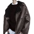 thumbnail image 2 of Women Thick Lined Faux Suede Oversized Leather Coat Shearling Moto Jacket Winter Overcoat Dark Brown M, 2 of 9