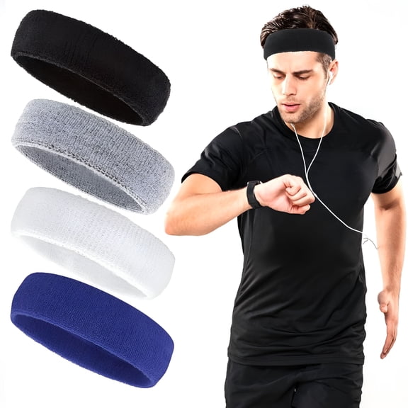 TELOLY 2026 New 4 Sets Men'S Headbands Terry Cloth Headbands for Women Tennis Basketball Athletic Headband Sports Headbands for Tennis,Running,Gym Outdoor Athletic