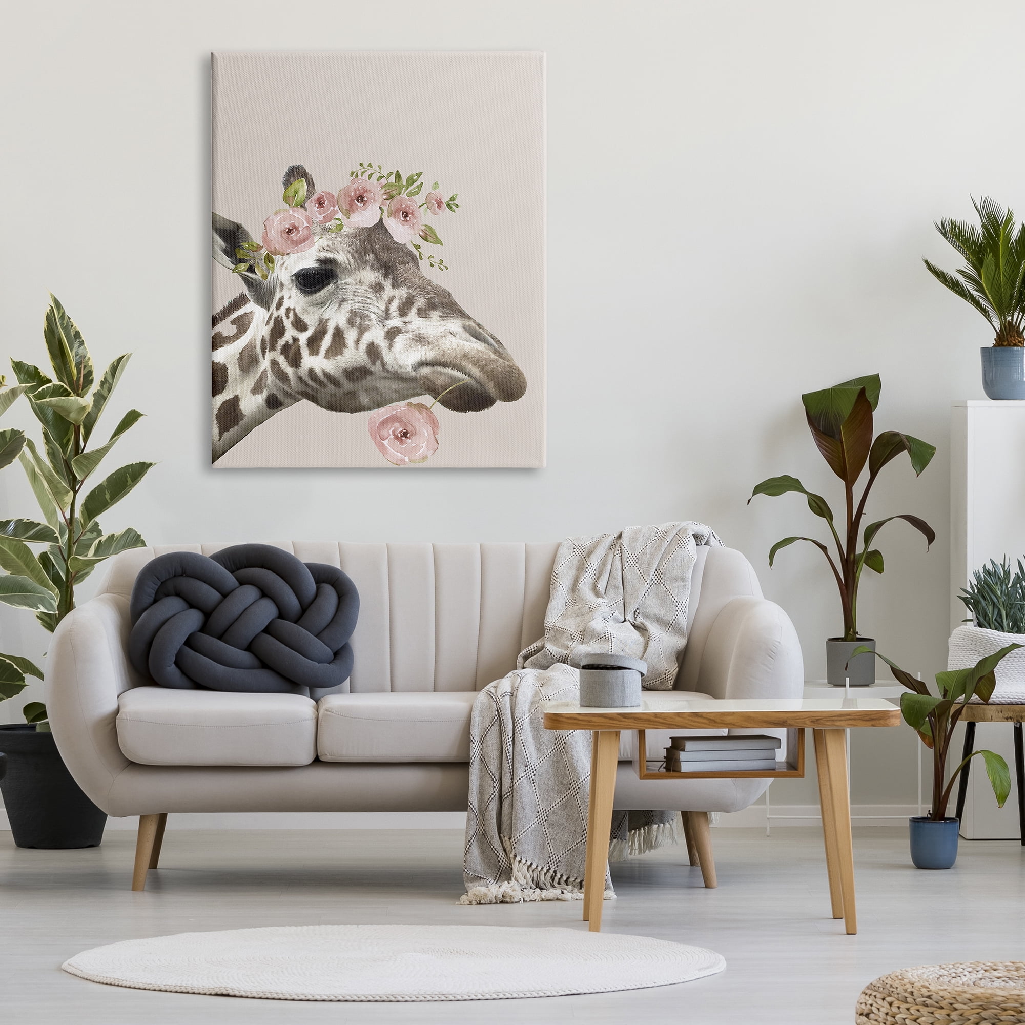Stupell Industries Giraffe with Rose Crown Animals & Insects Painting Gallery Wrapped Canvas Art Print Wall Art, 36 x 48