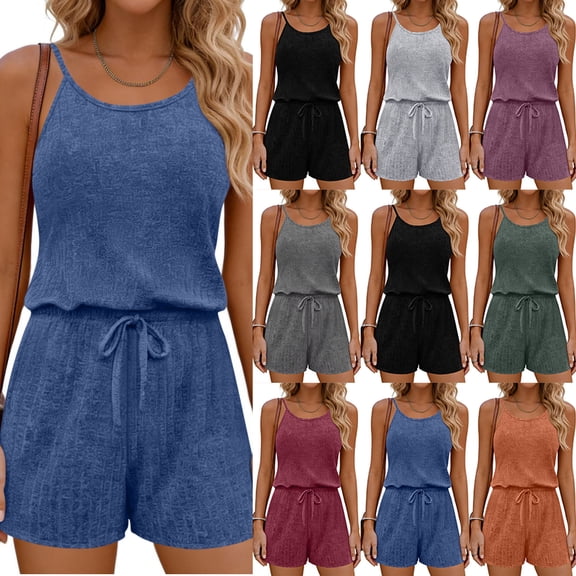 Women's Soft Fabric Casual Elastic Waist Jumpsuit Shorts, Solid Color Comfortable Fit, Lightweight Summer Wear, Lounge Beach Vacation, Casual Pants | VerBelle,Black L