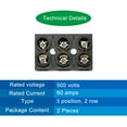 thumbnail image 3 of Uxcell Terminal Block 500V 60A Dual Row 3 Positions Screw Electric Barrier Strip 2 Pack, 3 of 5