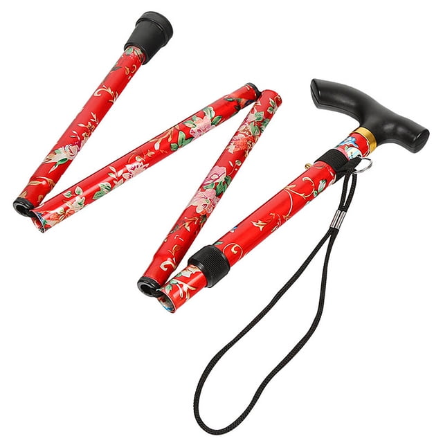 Bâton de Randonnée en Alliage d'Aluminium Caoutchouc Antidérapant 5 Sections Pliable Léger pour Hommes Femmes Personnes Âgées Rouge