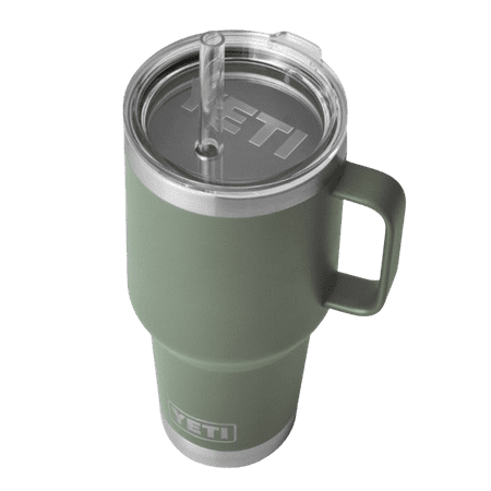 YETI Rambler 35 oz Tumbler with Handle and Straw Lid, Travel Mug Water Tumbler, Vacuum Insulated Cup with Handle, Stainless Steel, Camp Green