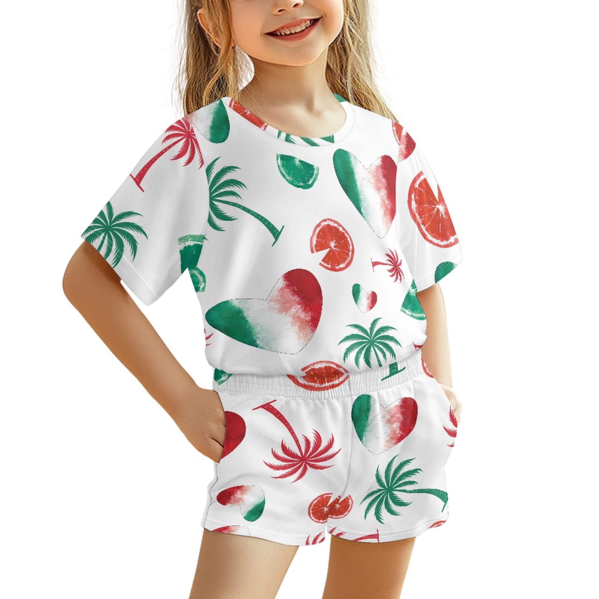 Chririnla Tropical Vacation Themed Print Kids Outfit for Summer Outdoor Play Breathable Soft Short Fiber Jersey Kids Summer Outfit