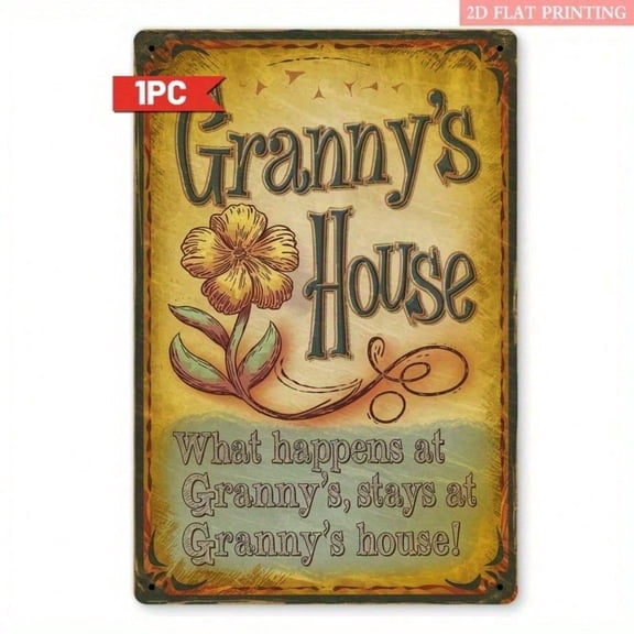HELLOYOUNG Cute Granny's House Metal Wall Sign Rustic Floral Iron Wall Art 8x12 Inch Vintage Farmhouse Decor for Garden Porch Home Indoor Outdoor