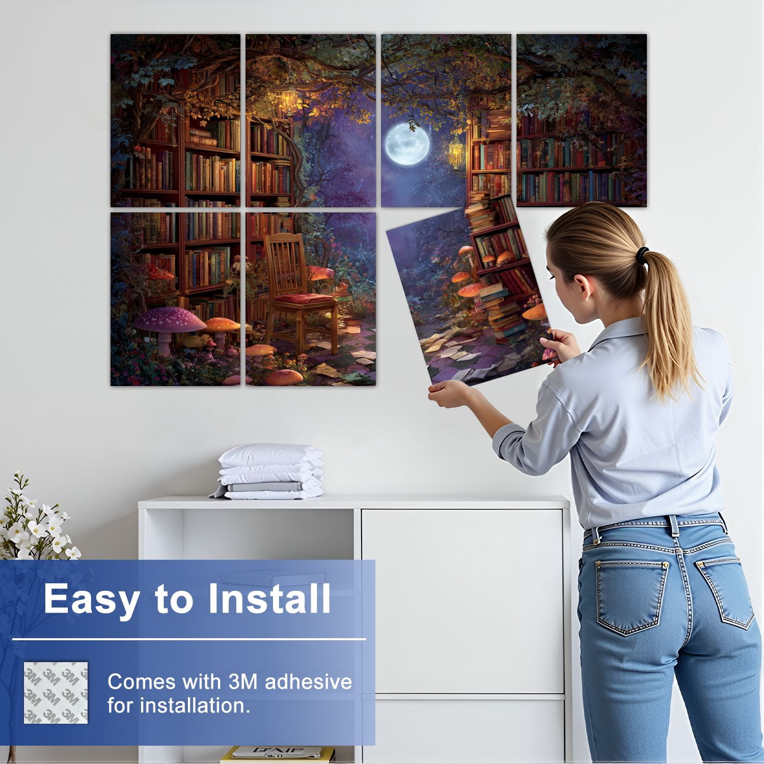 8 Pack Art Acoustic Panels Fantasy Forest Aesthetic Witchy Fairy Mushroom Moon Vintage Library Self Adhesive Sound Absorbing Panels for Home Office Studio Media Room 48"x32"