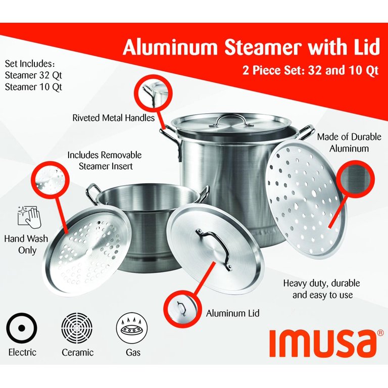 IMUSA Aluminum 10 & 32 Quart Steamer Set, 2 Piece, Silver