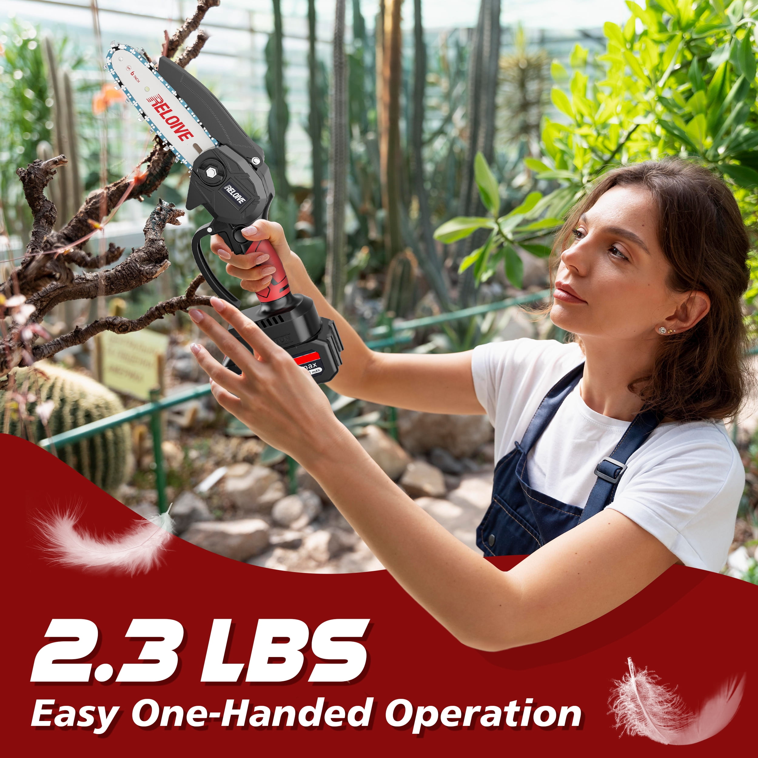 RELOIVE 6 in Mini Chainsaw with 2PCS 2.0 Ah Batteries 4 Chains,Cordless Small Handheld Chain Saw for Wood Cutting Tree Trimming
