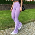 thumbnail image 4 of Jacenvly women's pants Flared Pants Extra Long Elastic Waisted Plain Trousers for Women Spring Purple Casual Elastic High Waist Trousers, 4 of 9
