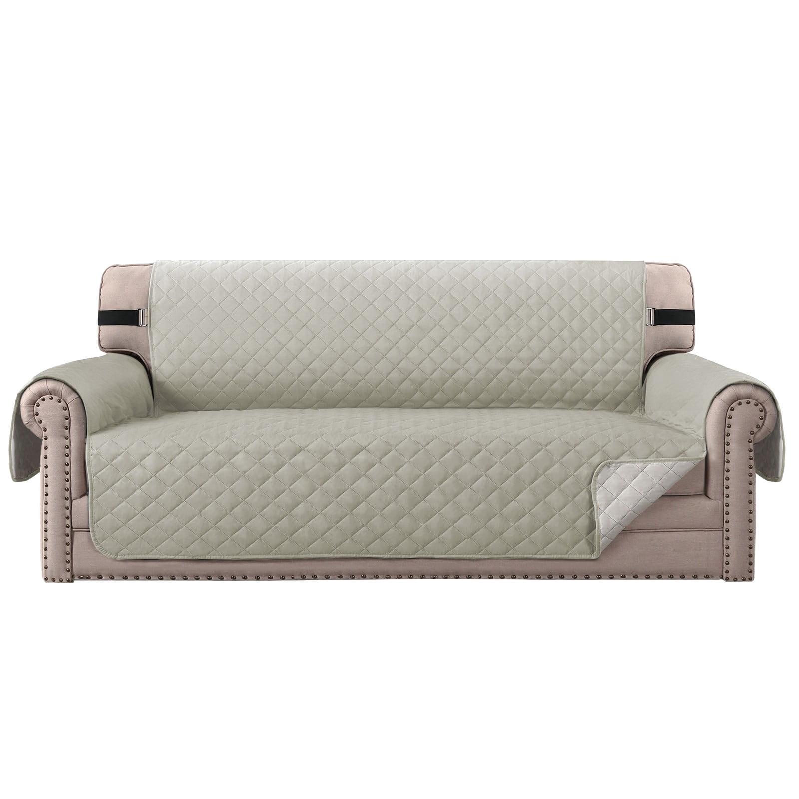 Quilted 3 Seater Sofa Cover Slipcover, Furniture Protector for Couch, Polyester Home Decor (Beige)
