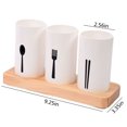 thumbnail image 3 of Cutlery Storage Box | Kitchen Utensil Organizer with Drain Holes - Split Compartments for Chopsticks, Spoons, Flatware, White PP+Oak, Large Capacity, 23.5x8.5x6.5cm, 3 of 9