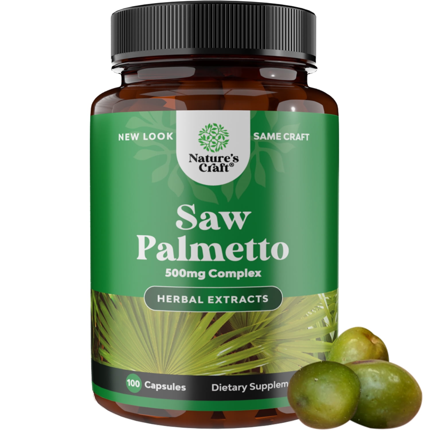 Pure Saw Palmetto 500mg Supplement 100ct Capsules - Saw Palmetto Herbal Extract for Women and Men - DHT Blocker Hair Loss Vitamins & Natural Prostate Support
