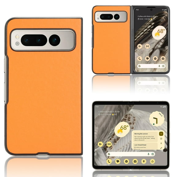 ELEHOLD Leather Case for Google Pixel Fold, PU Leather Back Cover Slim Lightweight Shockproof Phone Case for Google Pixel Fold 2023,Orange