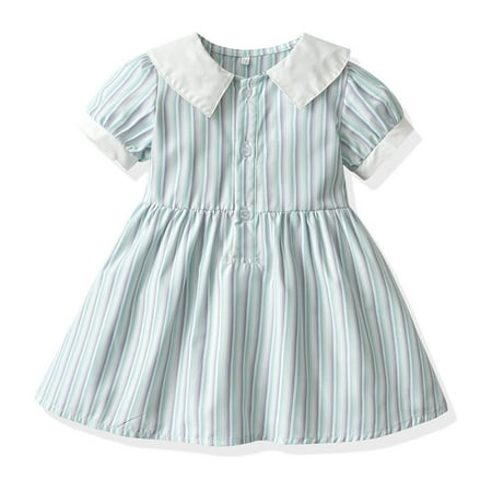 

nsendm Kids Toddler Baby Girls Spring Summer Plaid Cotton Short Sleeve Princess Dress Clothes Easter for Toddler Girls Dress Light Blue 5-6 Years
