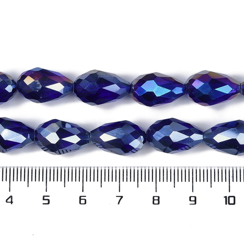 Transparent Electroplate Glass Beads Strands AB Color Plated Faceted Teardrop Dark Blue 8x6mm Hole: 1.2mm about 65~67pcs/strand 20.08''(51cm)