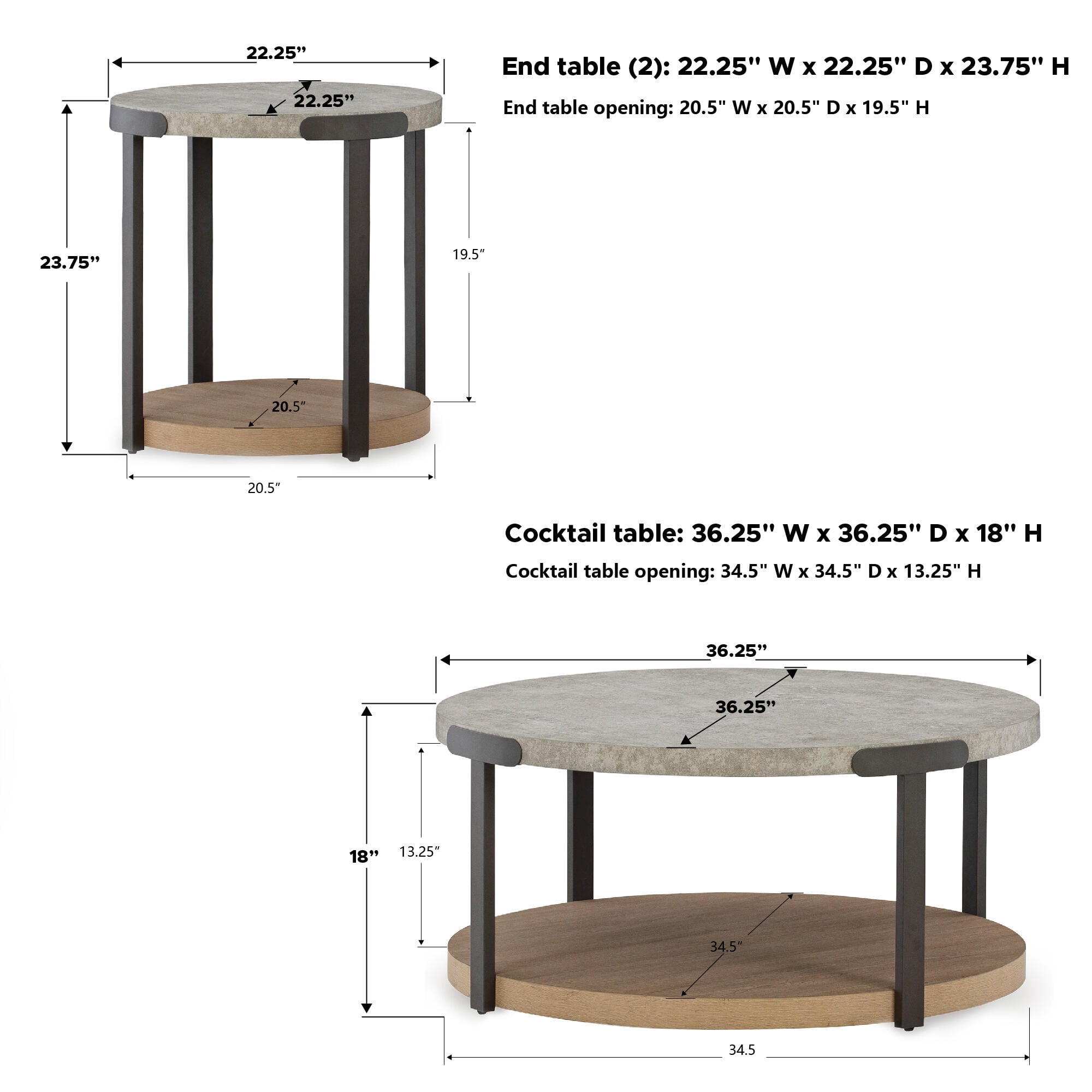 Signature Design by Ashley Darthurst 3-Piece Modern Round Coffee Table Set, Light Brown with Faux Cement Top