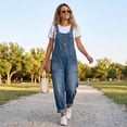 thumbnail image 6 of Textilo Womens Denim Bib Overall Wide Leg Button Front Jean Jumpsuits with Pockets Adjustable Straps Sleeveless Romper Y2k Vintage Loose Casual Baggy Outfit,Blue 5XL, 6 of 7