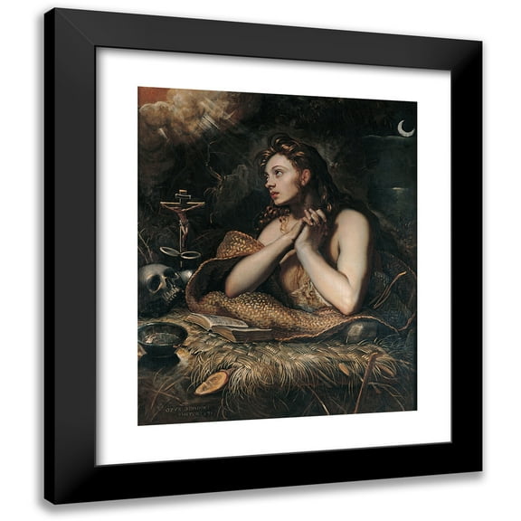 Jacopo Tintoretto 12x14 Black Modern Framed Museum Art Print Titled - Penitent Magdalene (Between 1598 and 1602)