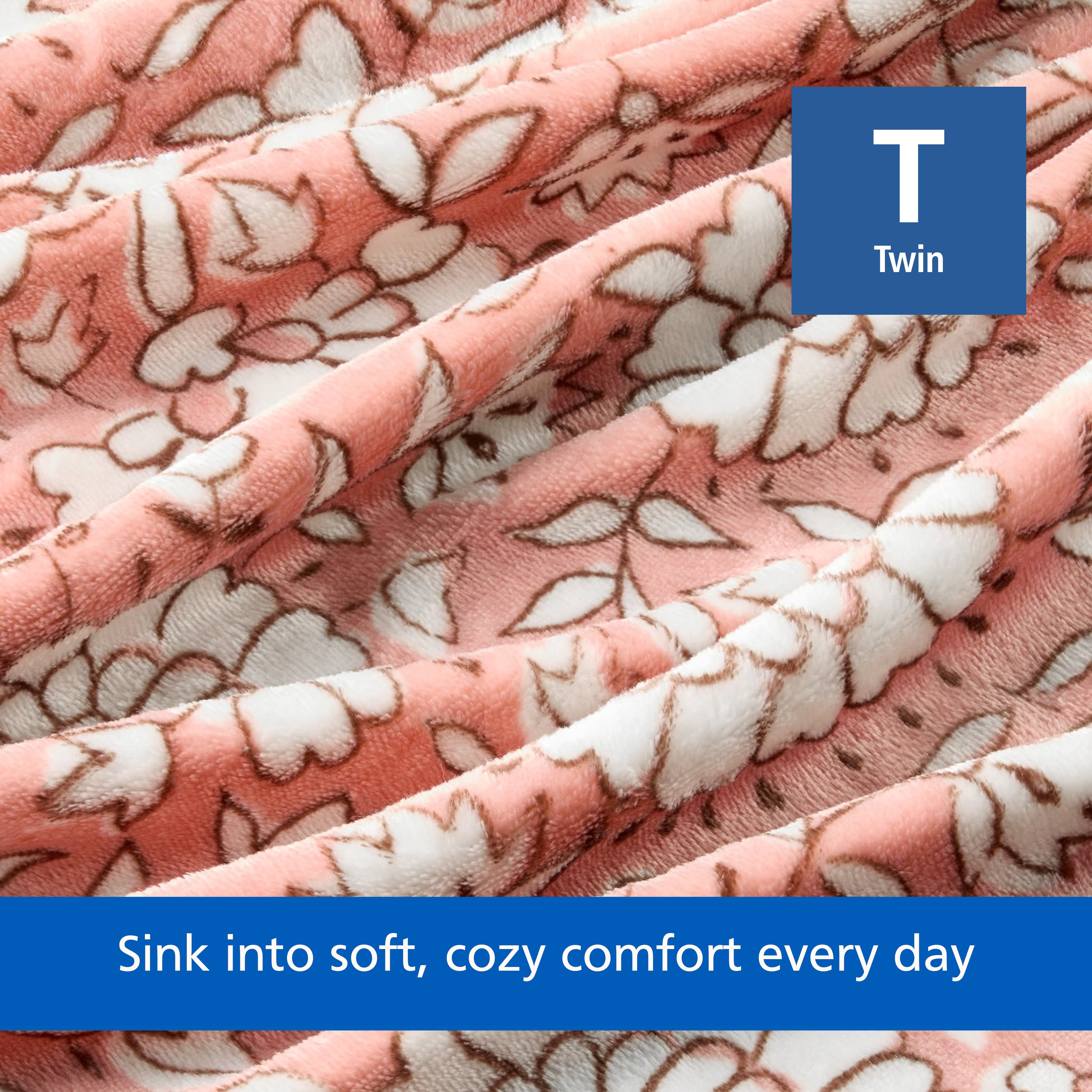 Mainstays Velvet Plush Bed Blanket, Blush Pink Floral, Twin Size