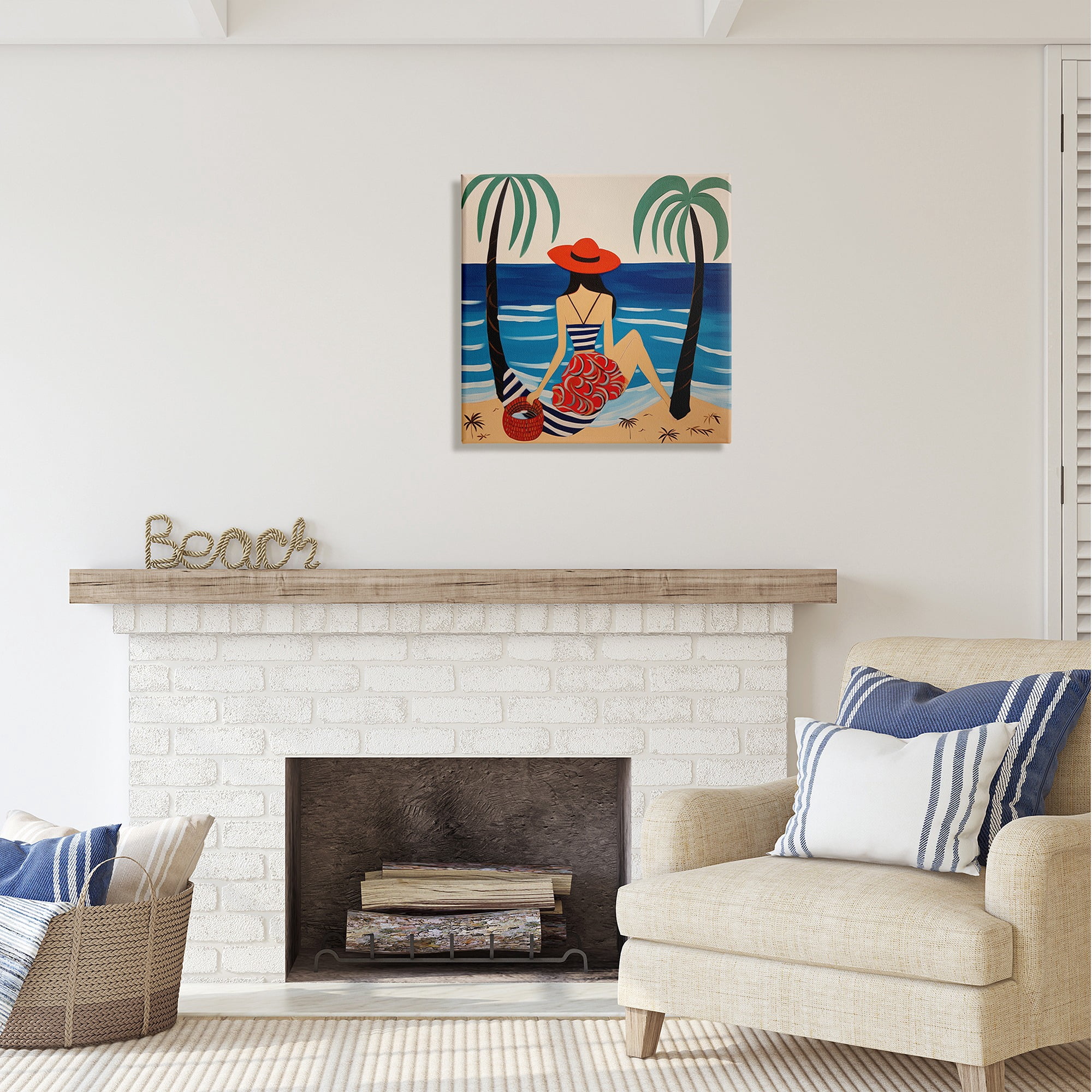 Stupell Industries Modern Woman on Shore Landscape Painting Gallery Wrapped Canvas Art Print Wall Art, 24 x 24