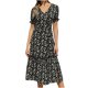 thumbnail image 1 of Vestido de manga corta de playa boho floral de gasa con cuello en V casual para mujer Fridja yut3041, 1 of 5