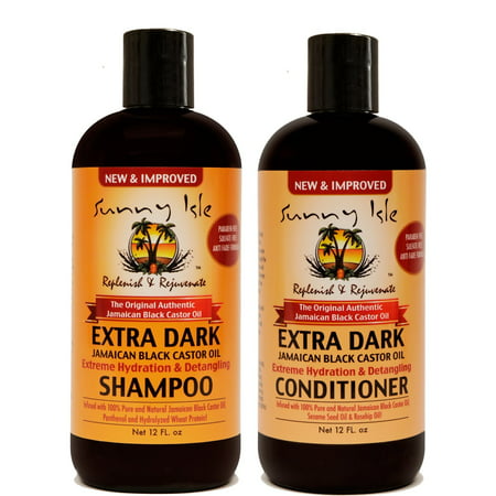 Sunny Isle New & Improved EXTRA DARK JBCO Hydration & Detangling Shampoo & Conditioner 12oz (Best Detangling Shampoo And Conditioner For Black Hair)
