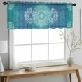 thumbnail image 2 of Teal Blue Boho Valance Curtains for Kitchen/Living Room/Bathroom/Bedroom Window, Rod Pocket Small Topper Half Short Window Curtains Voile Sheer Scarf, Retro White Rustic Flower Ethnic Pattern 60"x18", 2 of 8
