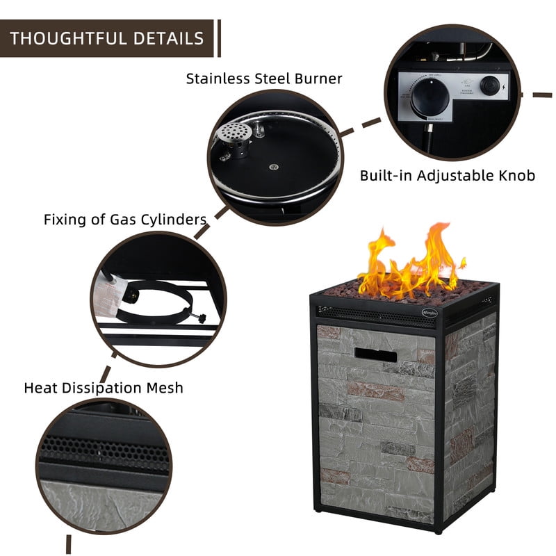Afterglow 16" Square 40,000 Btu Propane Fire Pit, TerraFab Side Plate w Steel Frame Perfect for Outdoor Patio Garden, Weather Resistant Cover and Lava Rocks Included Rock Grey