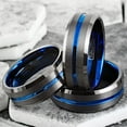 thumbnail image 2 of Tungsten Carbide Rings for Men Wedding Bands for Him 8mm Gunmetal Deep Grey Blue Line, 2 of 7
