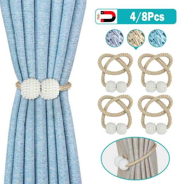 Amerteer 4 PCS Magnetic Curtain Tiebacks Clips Decorative Rope Holdbacks, Drapery Tie Backs Weave Holder for Window Draperies Hold Curtains Drape Ties Backs 16 inch Holdback