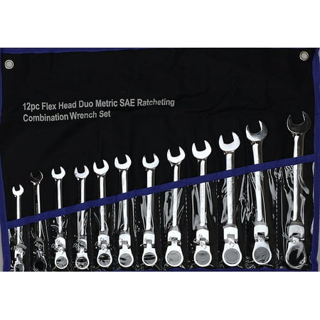 - 12PC FLEX Head Ratchet Combination Wrench Tool Set, SAE