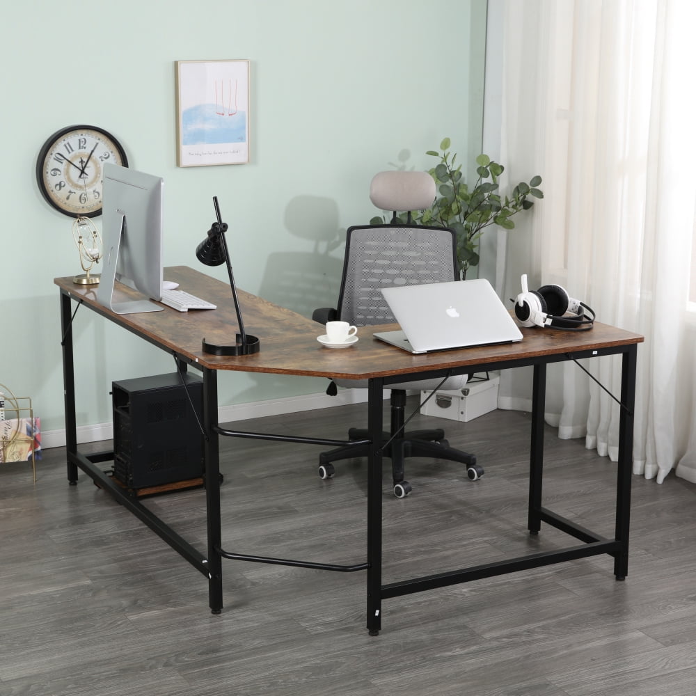 L-Shaped Corner Desk Modern Fashion Home Office Workstations Computer Gaming Table Black