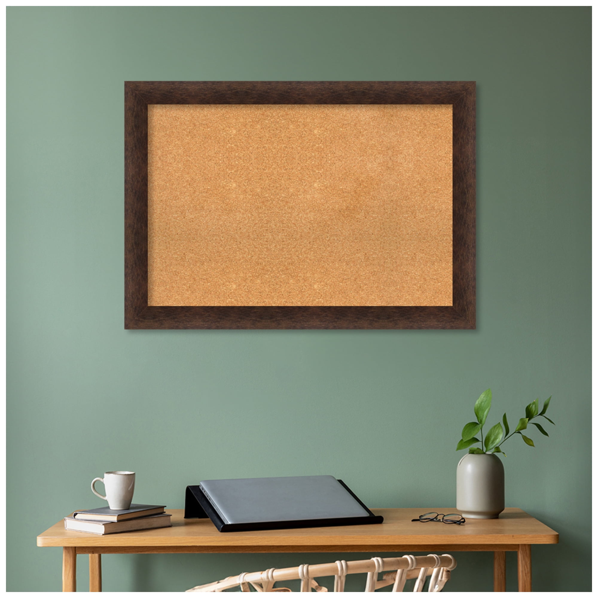 Amanti Art Natural Cork Board Wood Framed Warm Walnut Bulletin Board 41 in. x 29 in.