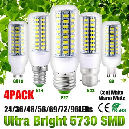 

Rosnek 4Pcs Pack LED Bulb Corn Light E27 B22 E14 G9 GU10 SMD5730 High Bright LED Corn Bulb Lamp Aluminum Radiator Lighting Bulb Cool White Warm White