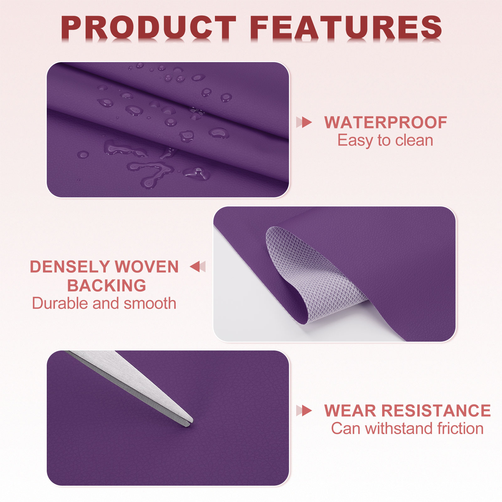 63x39.4in Faux Leather Sheets, Faux Leather Fabric Sheets Vinyl Fabric Synthetic Soft Waterproof for Replacement Upholstery Car, Light Purple