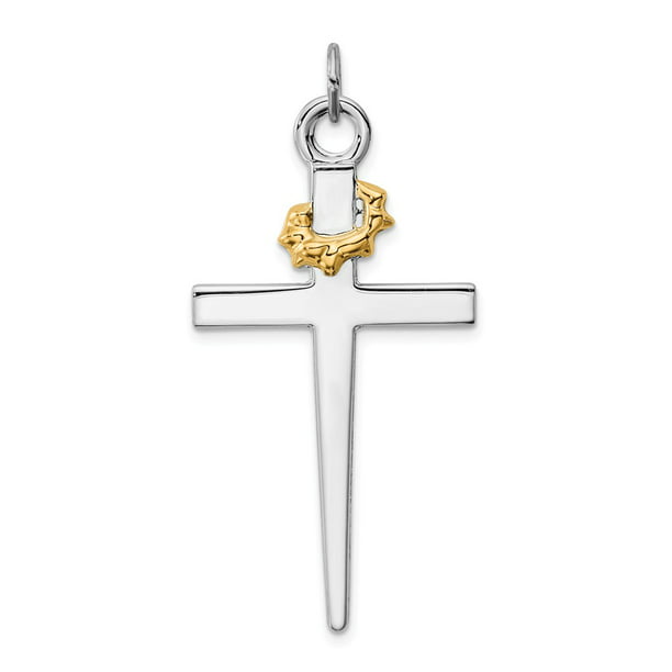 925 Sterling Silver and 18k Gold-plated Cross Pendant Charm - 44mm x 24mm