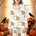 thumbnail image 2 of CAIVO Kids Girls Halloween Print Pajama Sets Lapel Long Sleeve Button Down Shirt With Pants 2 Piece Casual Home Loungewear, 2 of 5