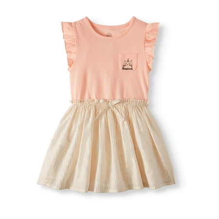 Wonder Nation Ruffle Sleeve Cinch Waist Dress (Toddler