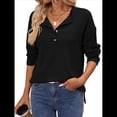 thumbnail image 2 of Suéter Tipo Túnica Informal de Larga con Cuello en V para Mujer, Estilo Henley, para Otoño, A , para el Trabajo Negro S, 2 of 9