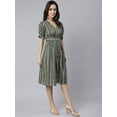 thumbnail image 4 of Janasya Women's Olive Cotton Chevron Printed A-line Western Dress, 4 of 8