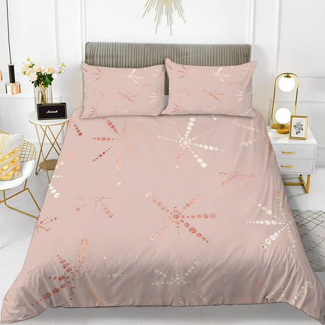Minimalist Light Pink Duvet Cover Set for Teenage Girls, Warm