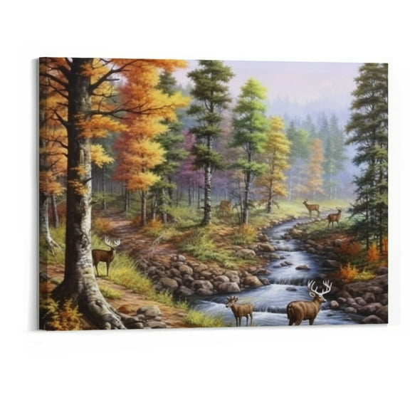 Shiartex  Yellow Animal Deer Picture Home Decor Canvas Print Wall Art for Living Dining Room Decorations Modern Framed Ready to Hang (20x16 Inch)