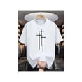 thumbnail image 1 of Vintage Geometric Print Cotton T-shirt Black with White Cross Design Loose Fit Round Neck Casual Short Sleeve Tee for all Seasons, 1 of 6