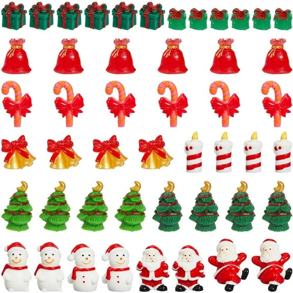 48Pcs Christmas Miniature Figurines Mini Snowman Figurines Winter Christmas Miniatures Gift Boxes Bell Xmas Trees Small Santa Claus Figurines