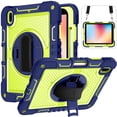 thumbnail image 2 of Feishell Case for iPad 10th Gen 10.9" 2022,360 Degree Rotation Kickstand Hand Strap Shockproof Armor Heavy Duty Rugged Three Layers Multi-Functional Cover with Adjustable Shoulder Strap,Navy+Green, 2 of 9
